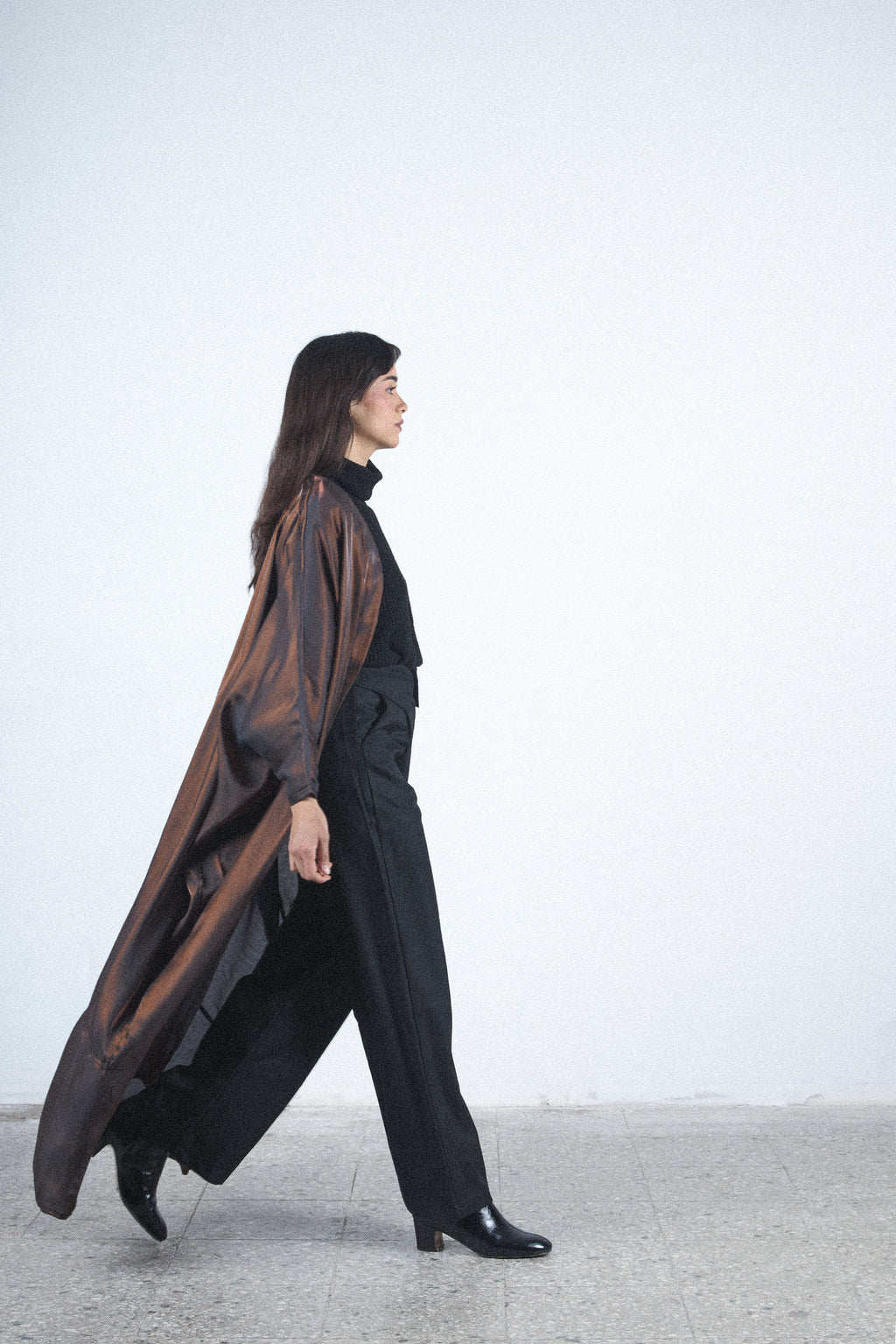 Palm Embroidered satin abaya - Brown