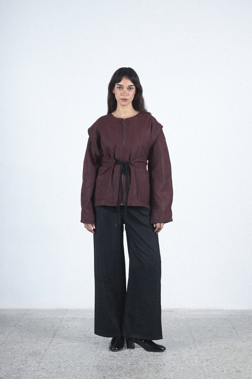 Burgundy structured tie blazer