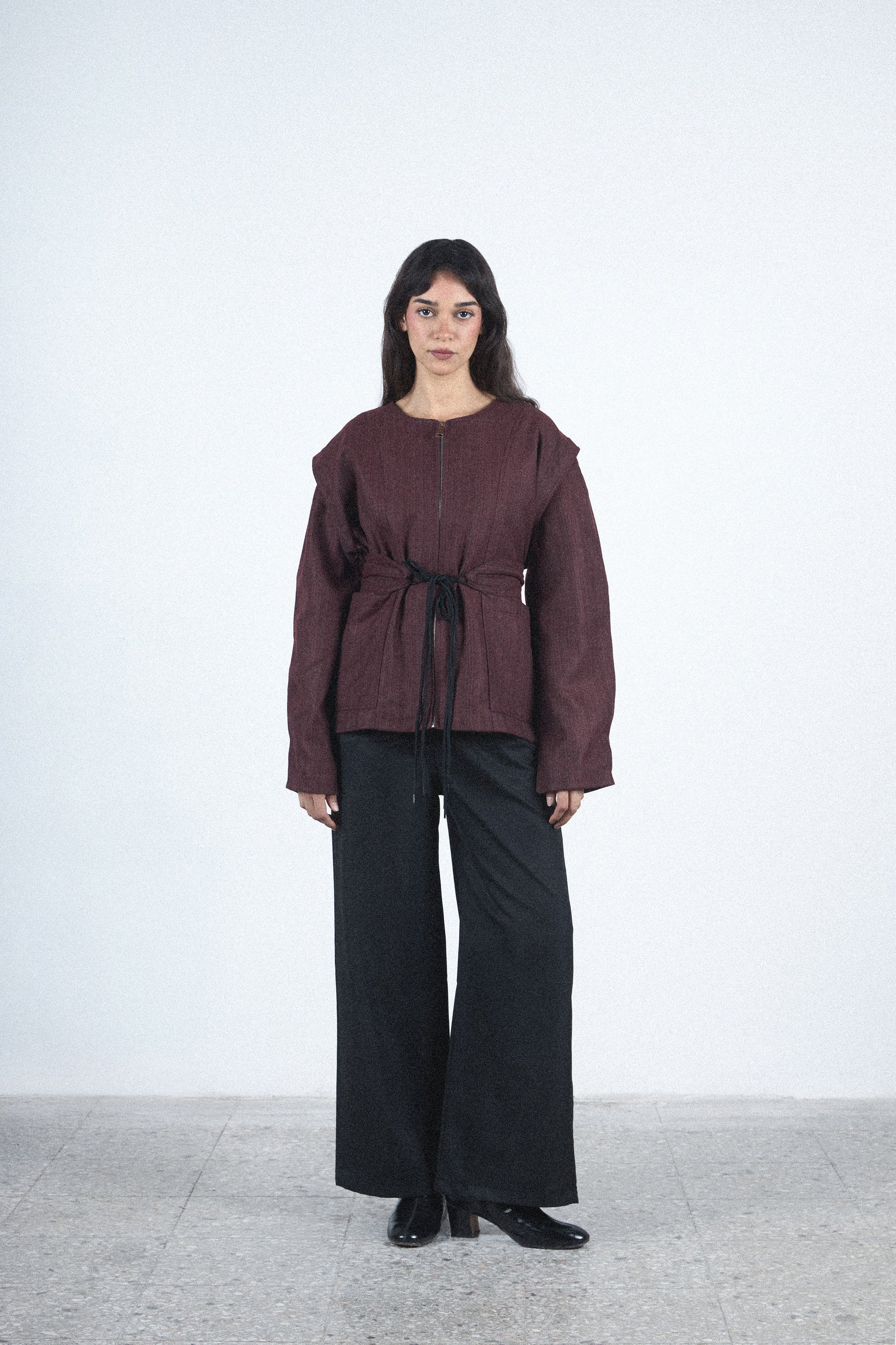 Burgundy structured tie blazer