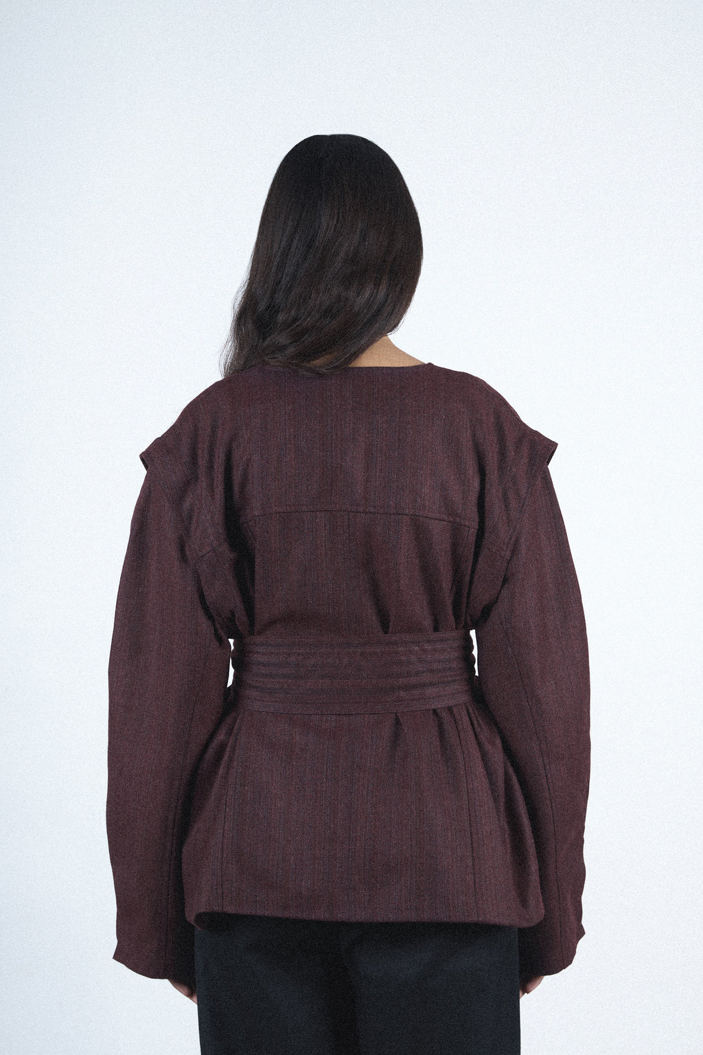 Burgundy structured tie blazer