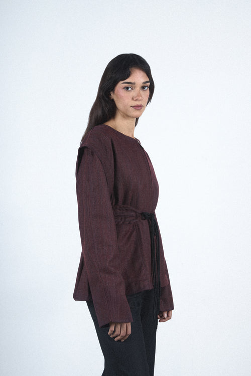 Burgundy structured tie blazer