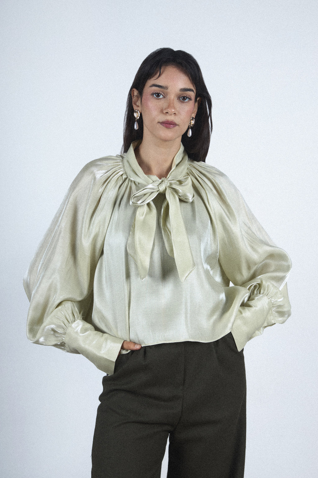 Mint bow blouse