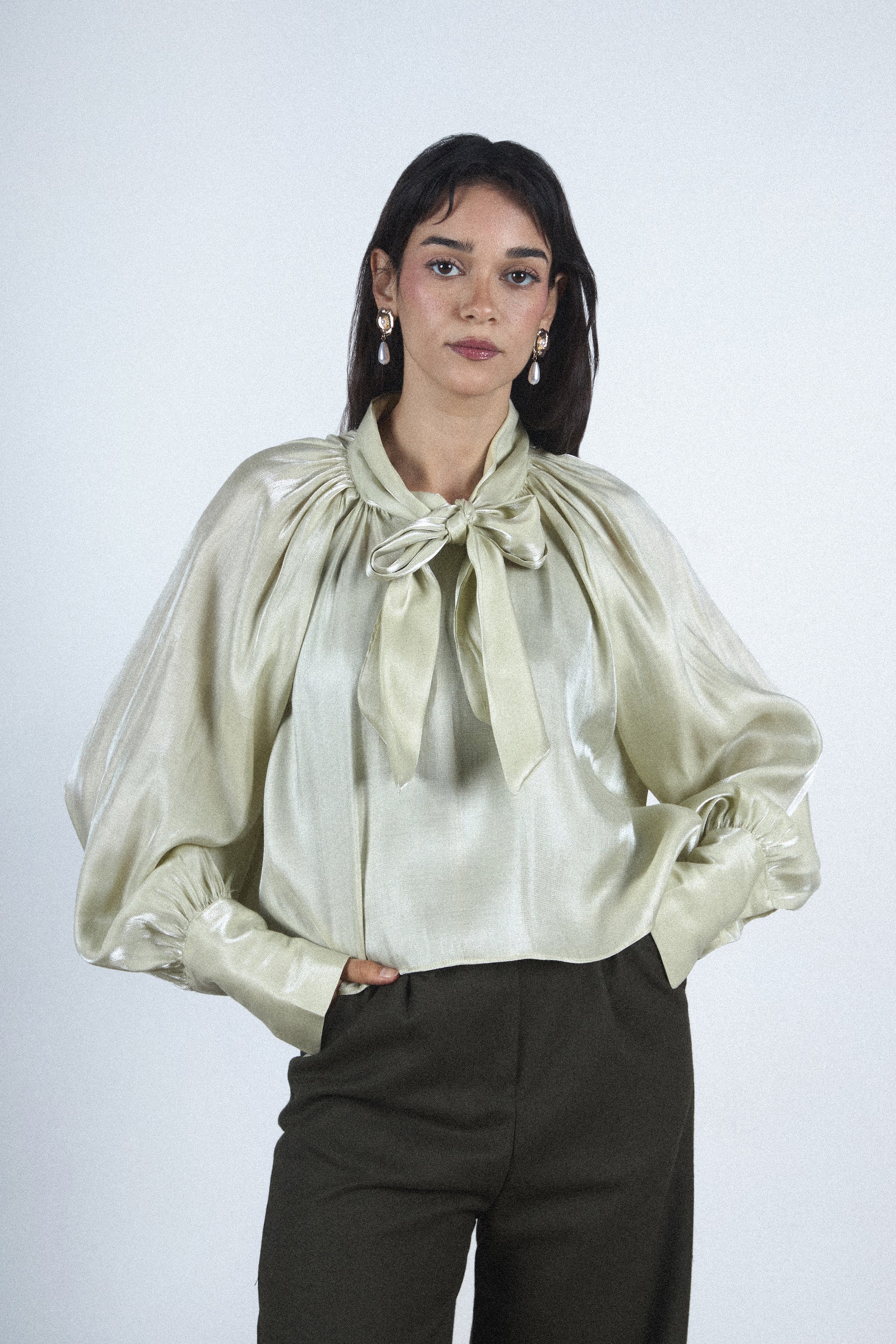 Mint bow blouse
