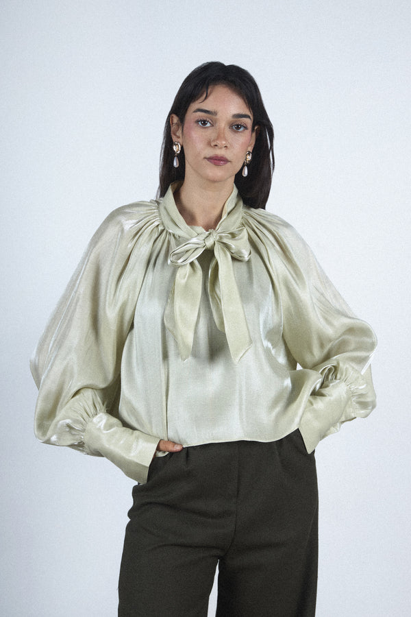Mint bow blouse