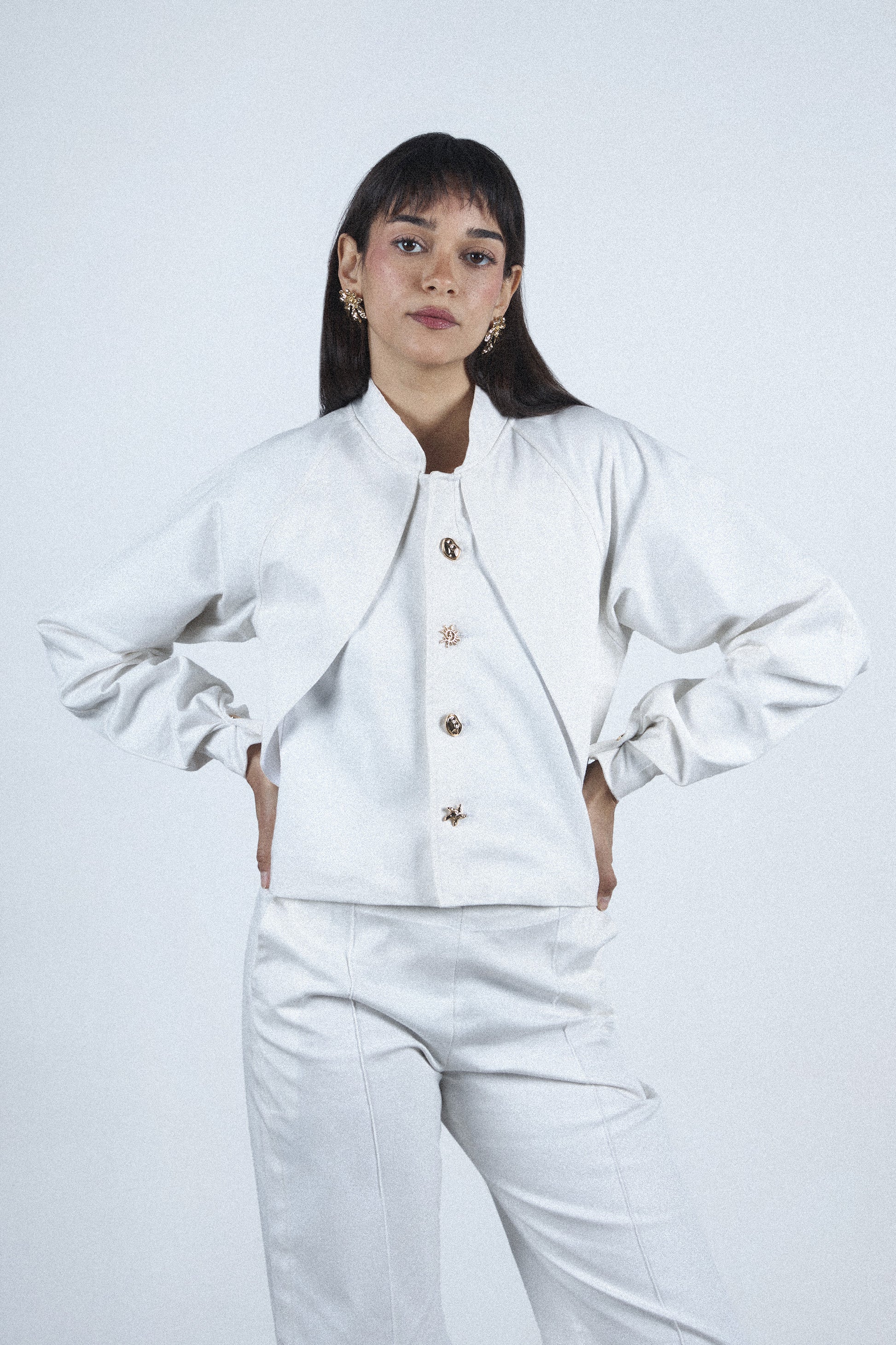 White curved blazer set