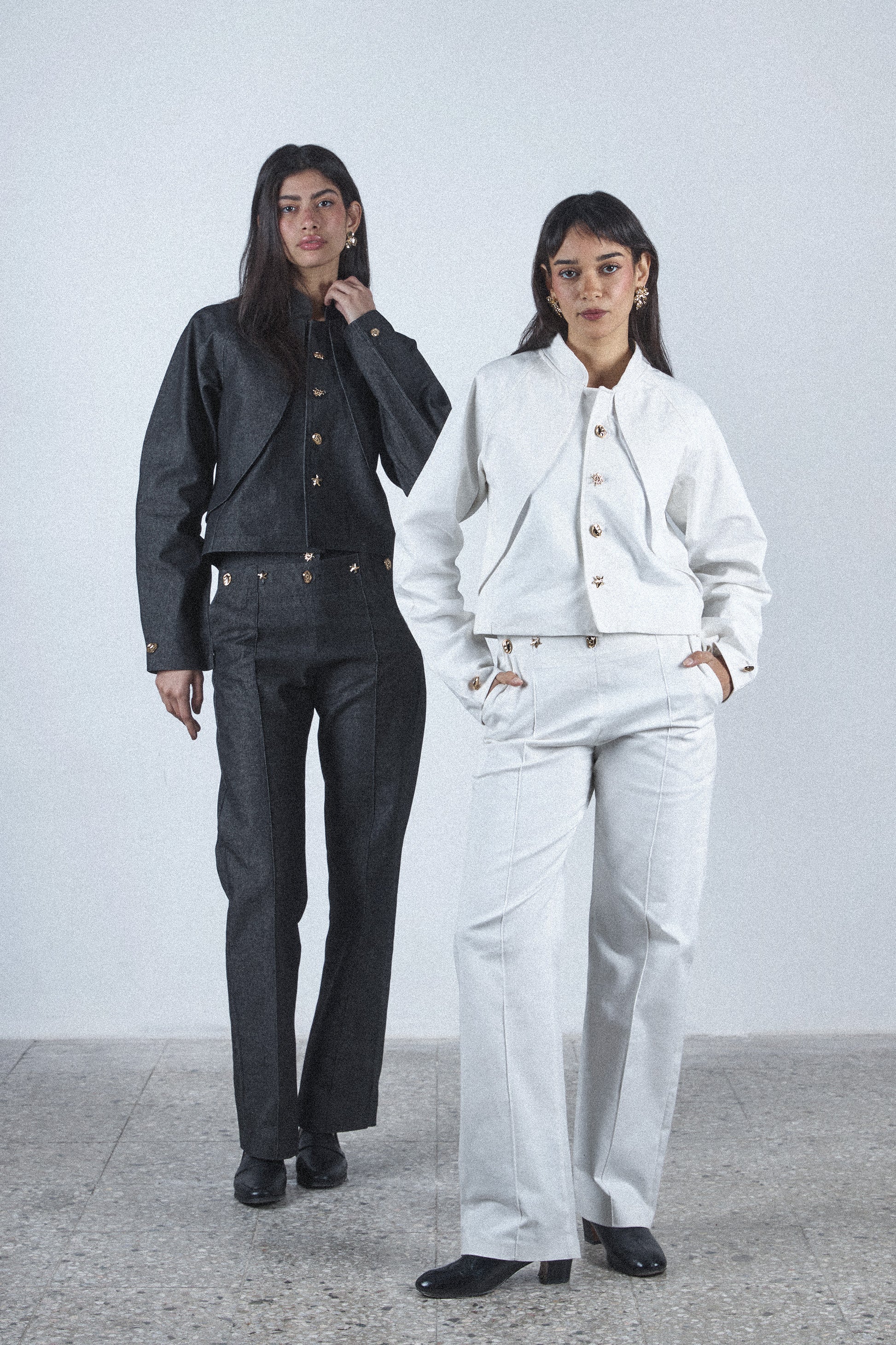 White curved blazer set