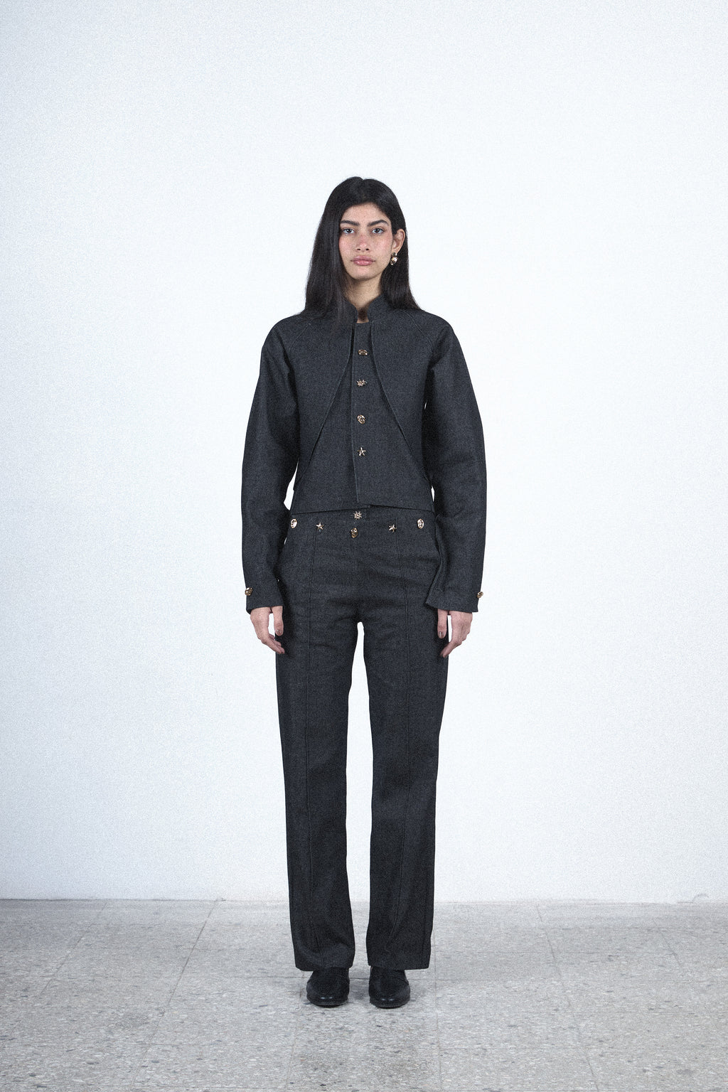 Gray curved blazer set