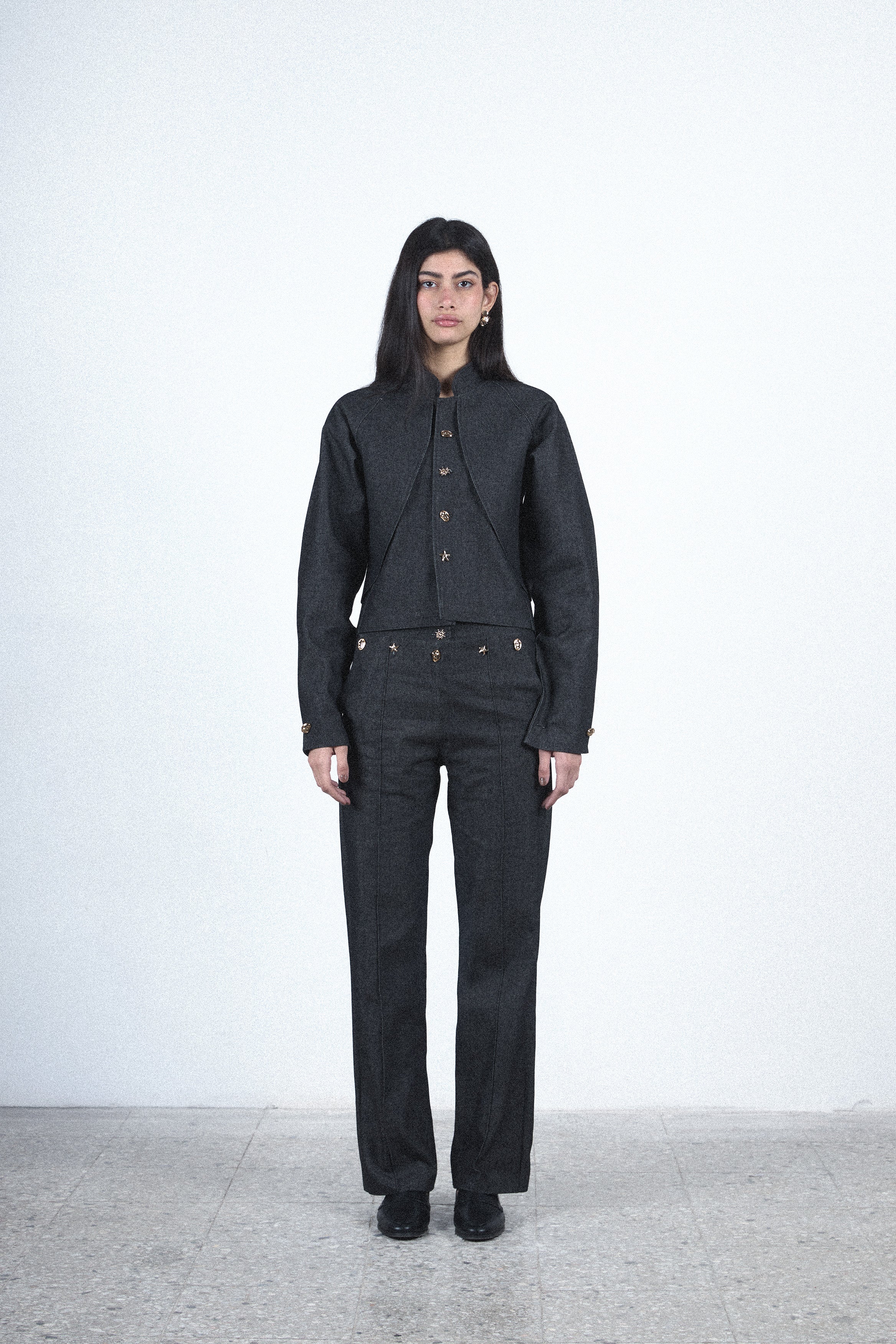 Gray curved blazer set