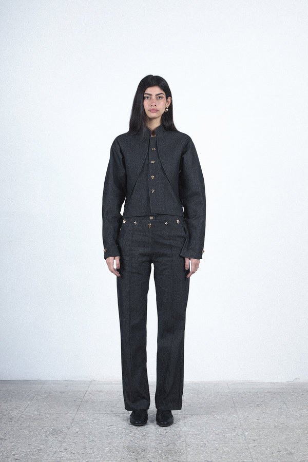 Gray curved blazer set