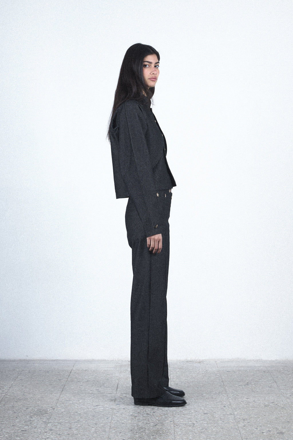 Gray curved blazer set