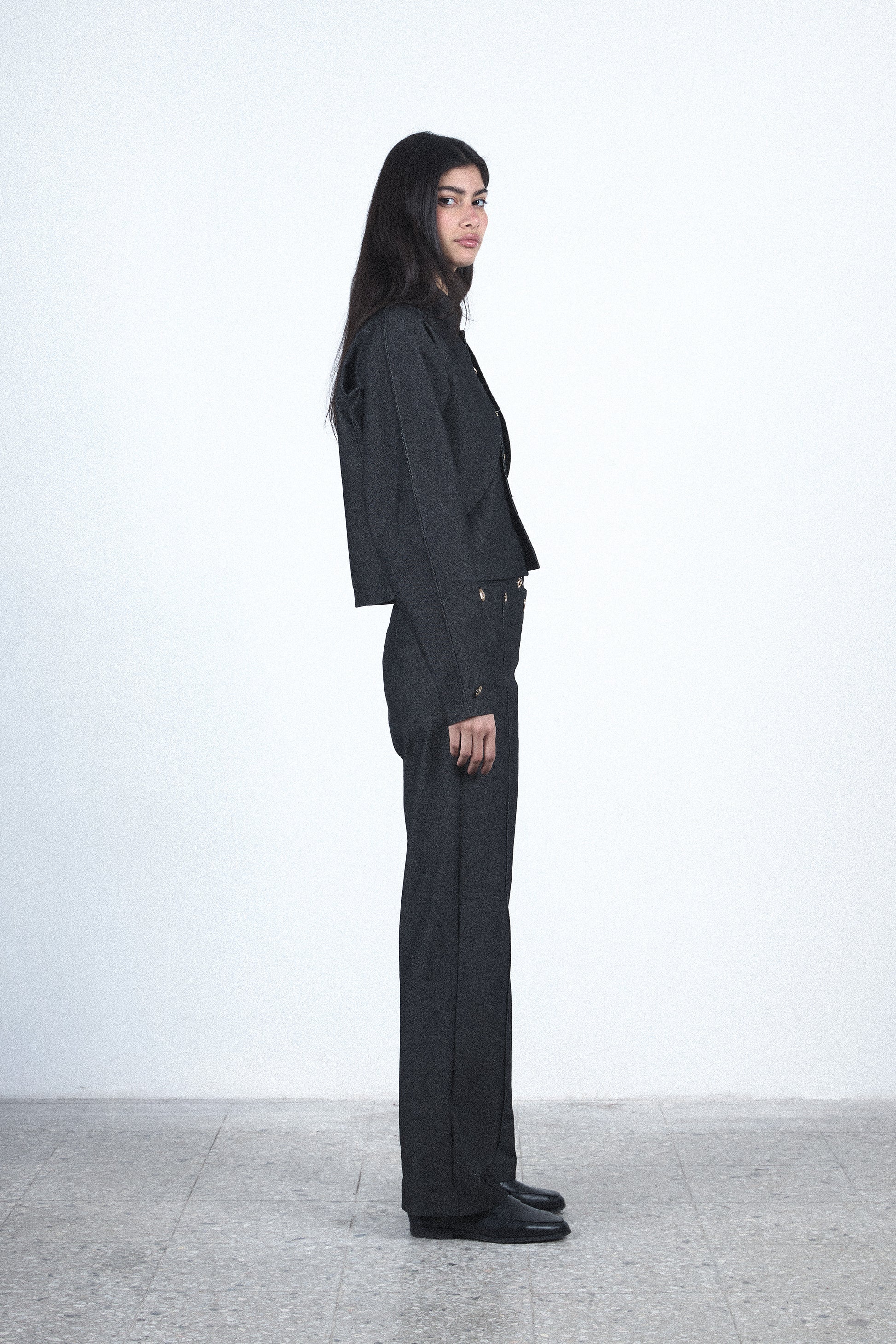 Gray curved blazer set