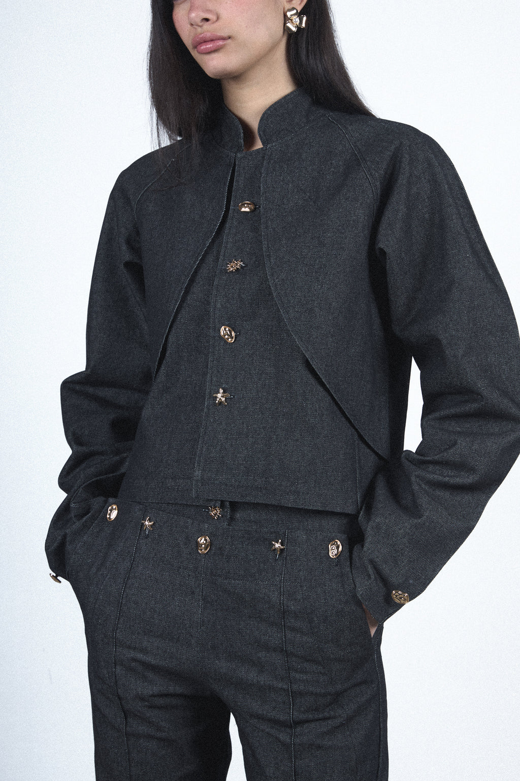 Gray curved blazer set