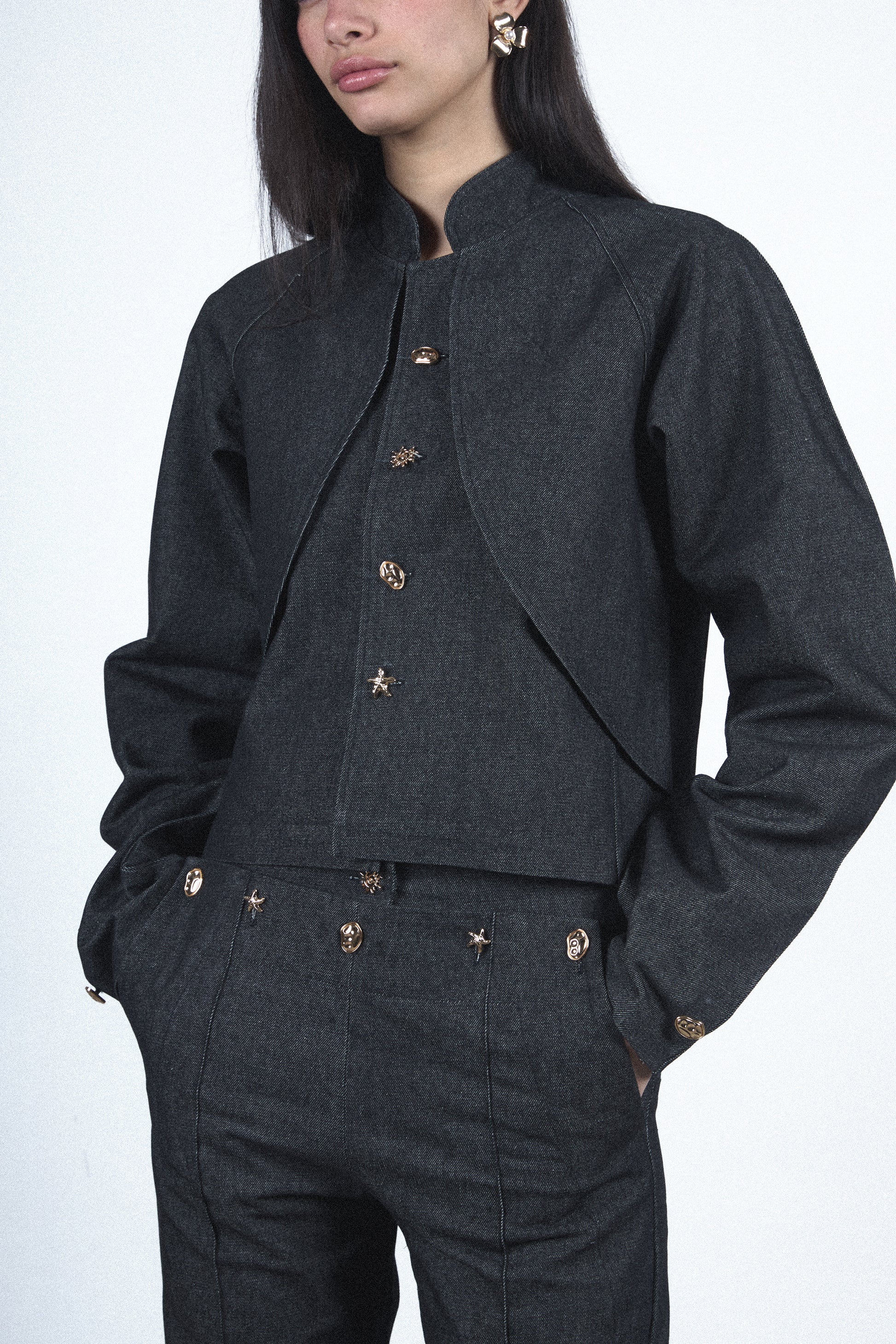 Gray curved blazer set