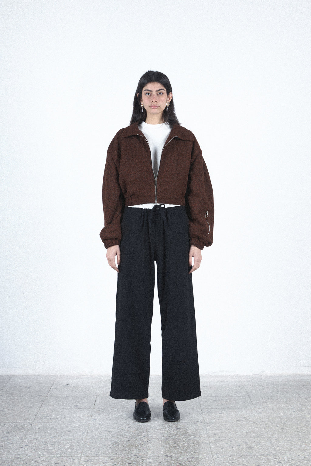 Brown cropped zip jacket — Brown