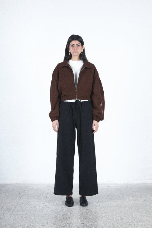 Brown cropped zip jacket — Brown