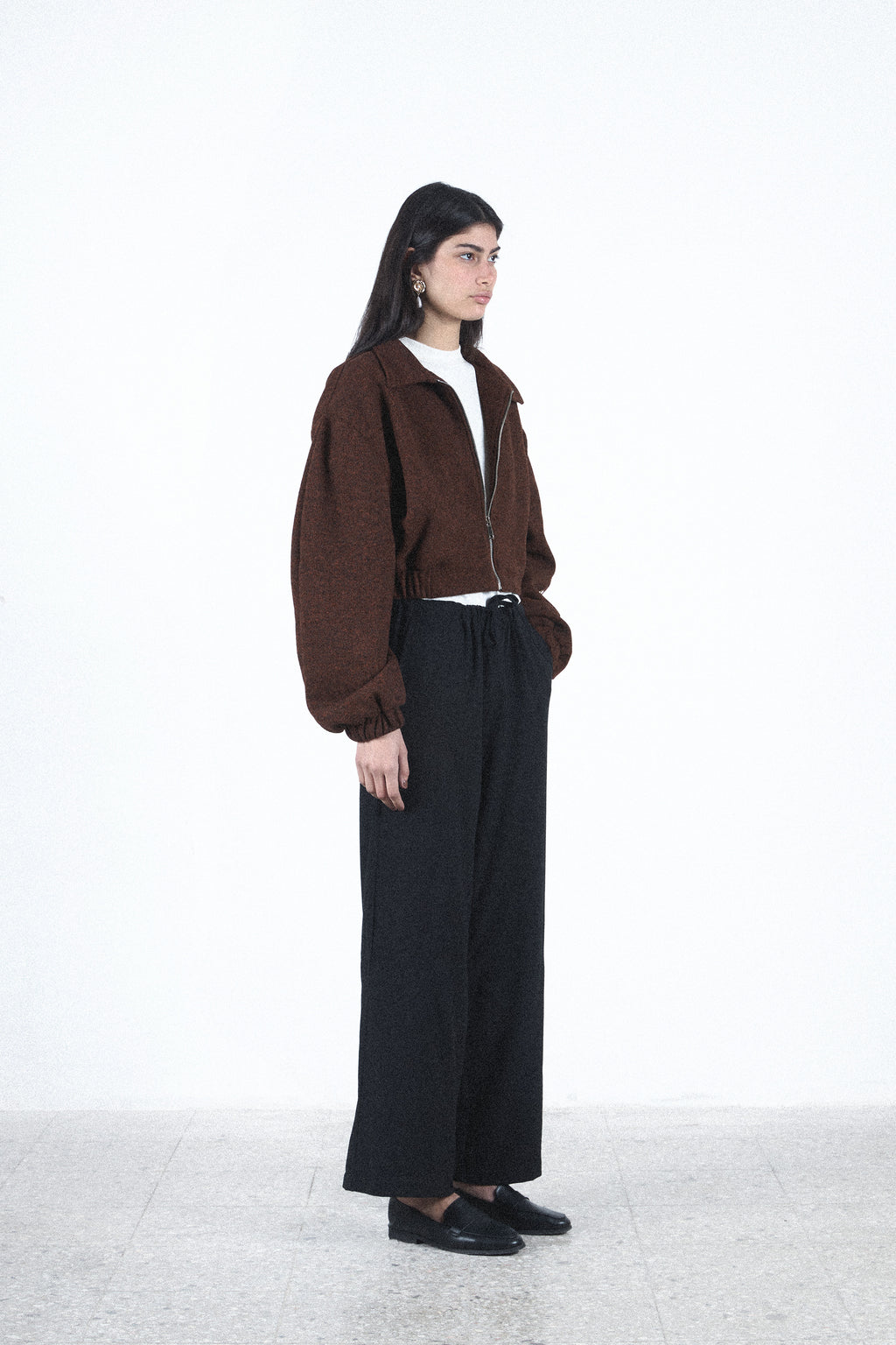 Brown cropped zip jacket — Brown