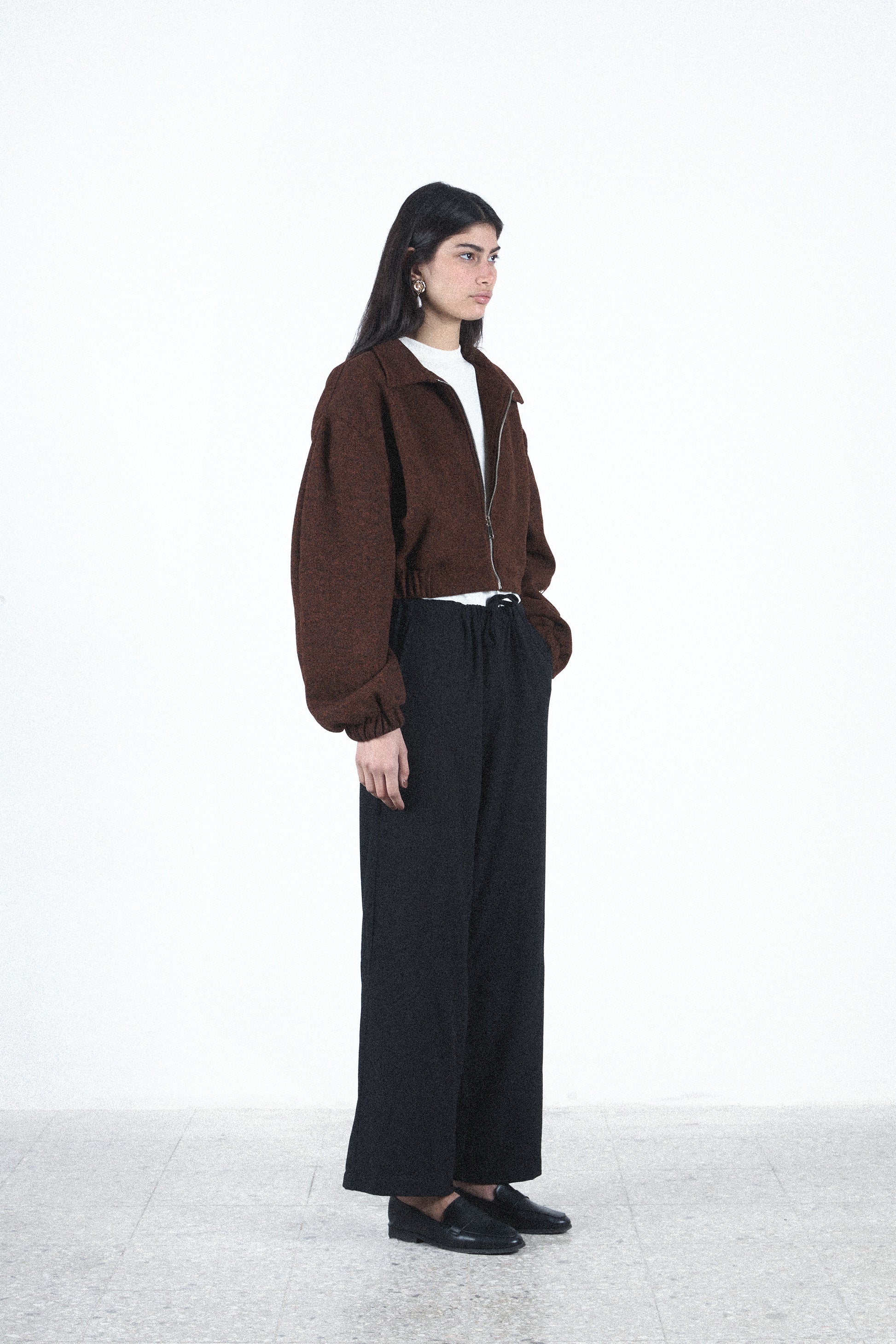 Brown cropped zip jacket — Brown