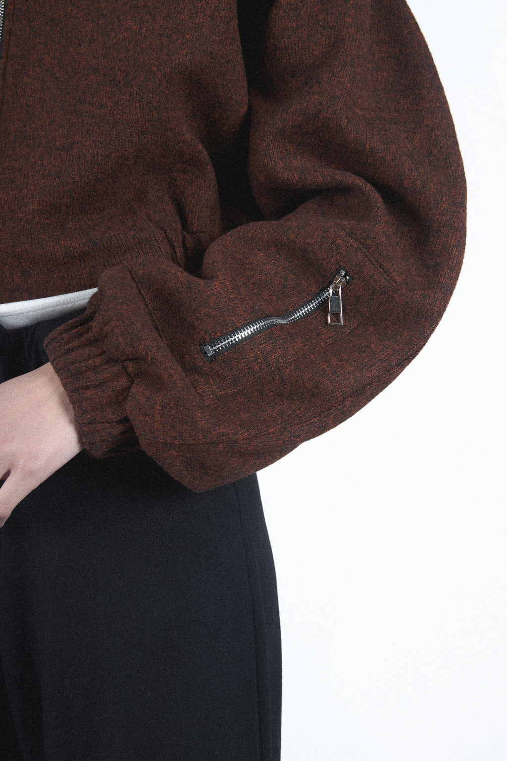 Brown cropped zip jacket — Brown