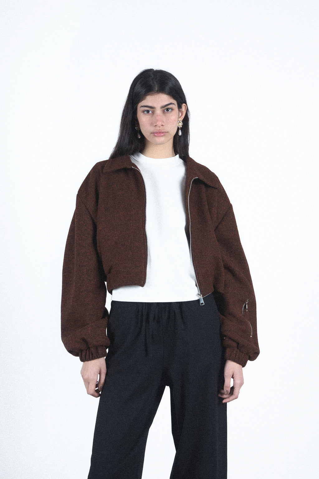Brown cropped zip jacket — Brown