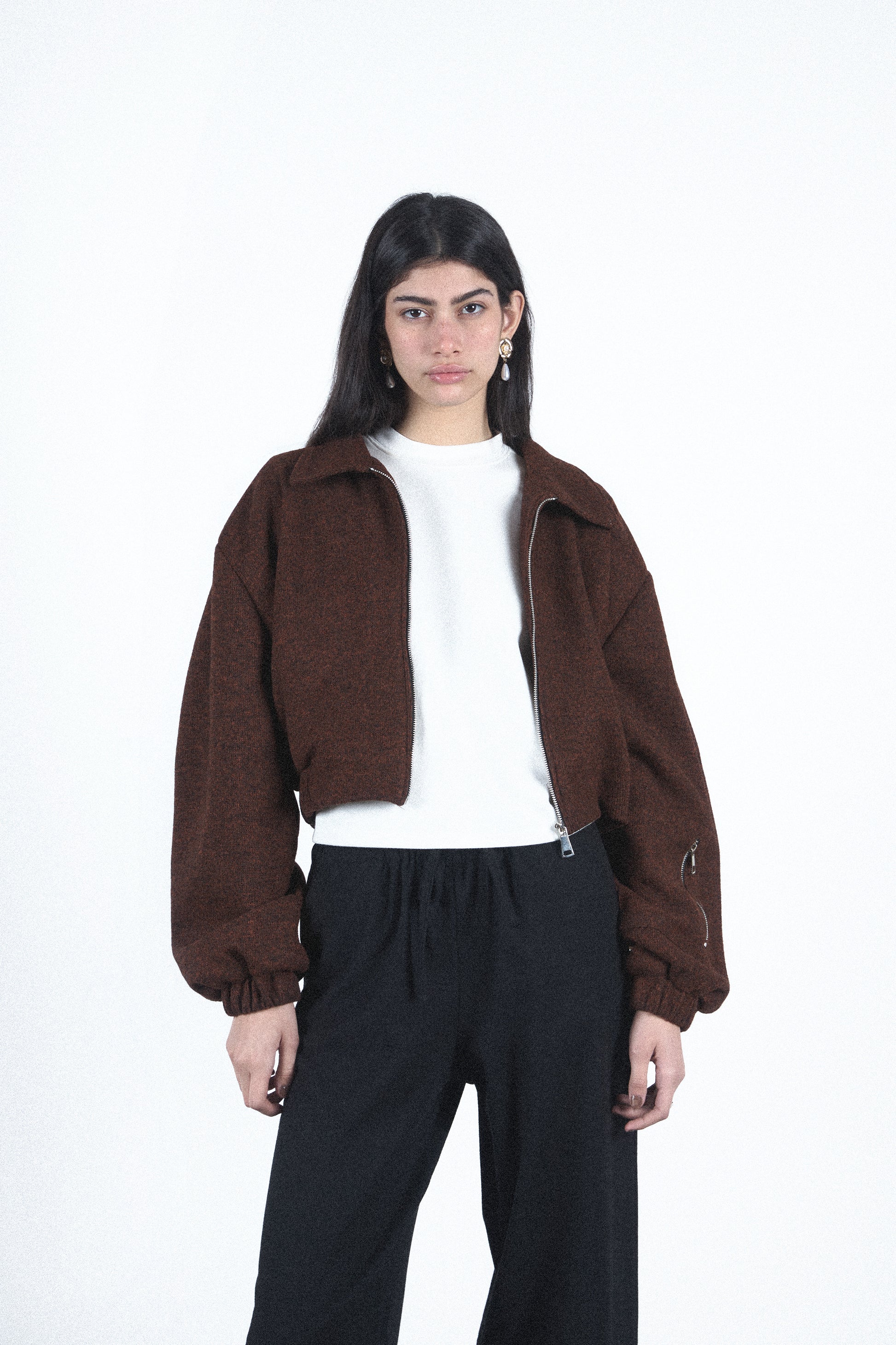 Brown cropped zip jacket — Brown