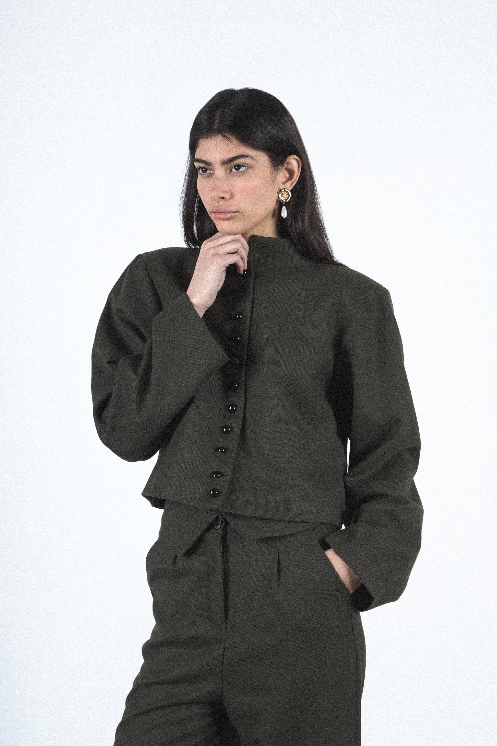 Olive buttoned set