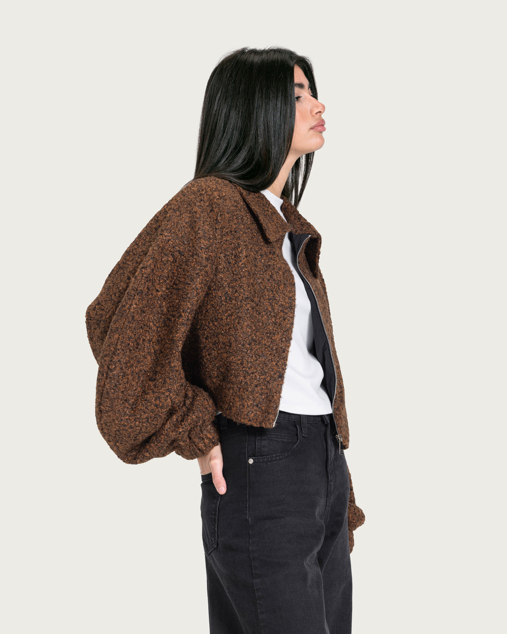 VAÏ Cropped Volume Jacket – Brown
