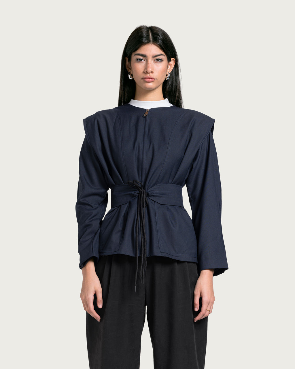 VAÏ Structured Tie Blazer  - Deep Blue